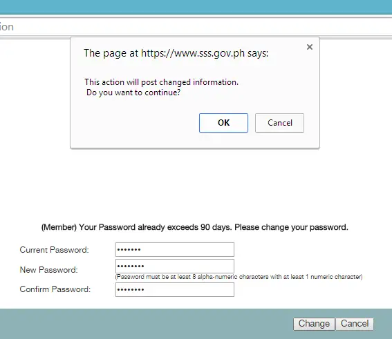 how to change password sss member account