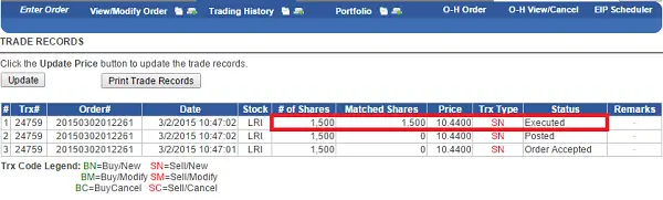 sell stocks col financial step 5