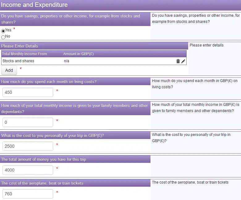 uk tourist visa questions sample