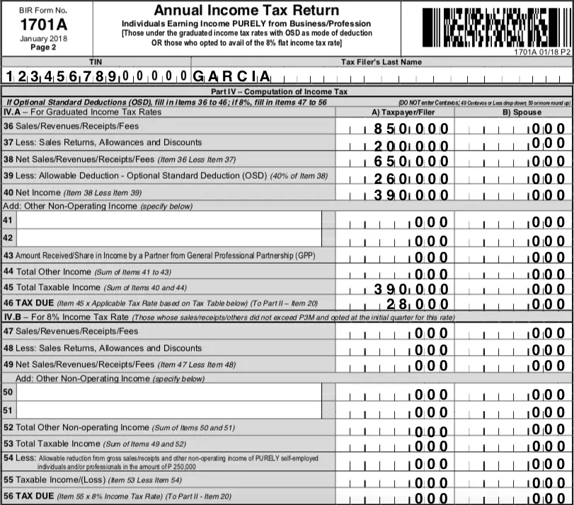 how to compute income tax 1701a