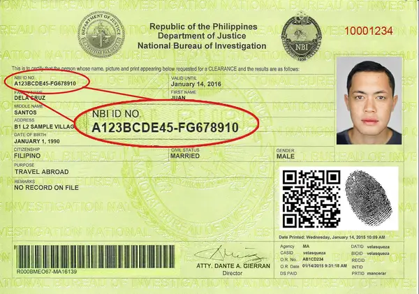 NBI ID number