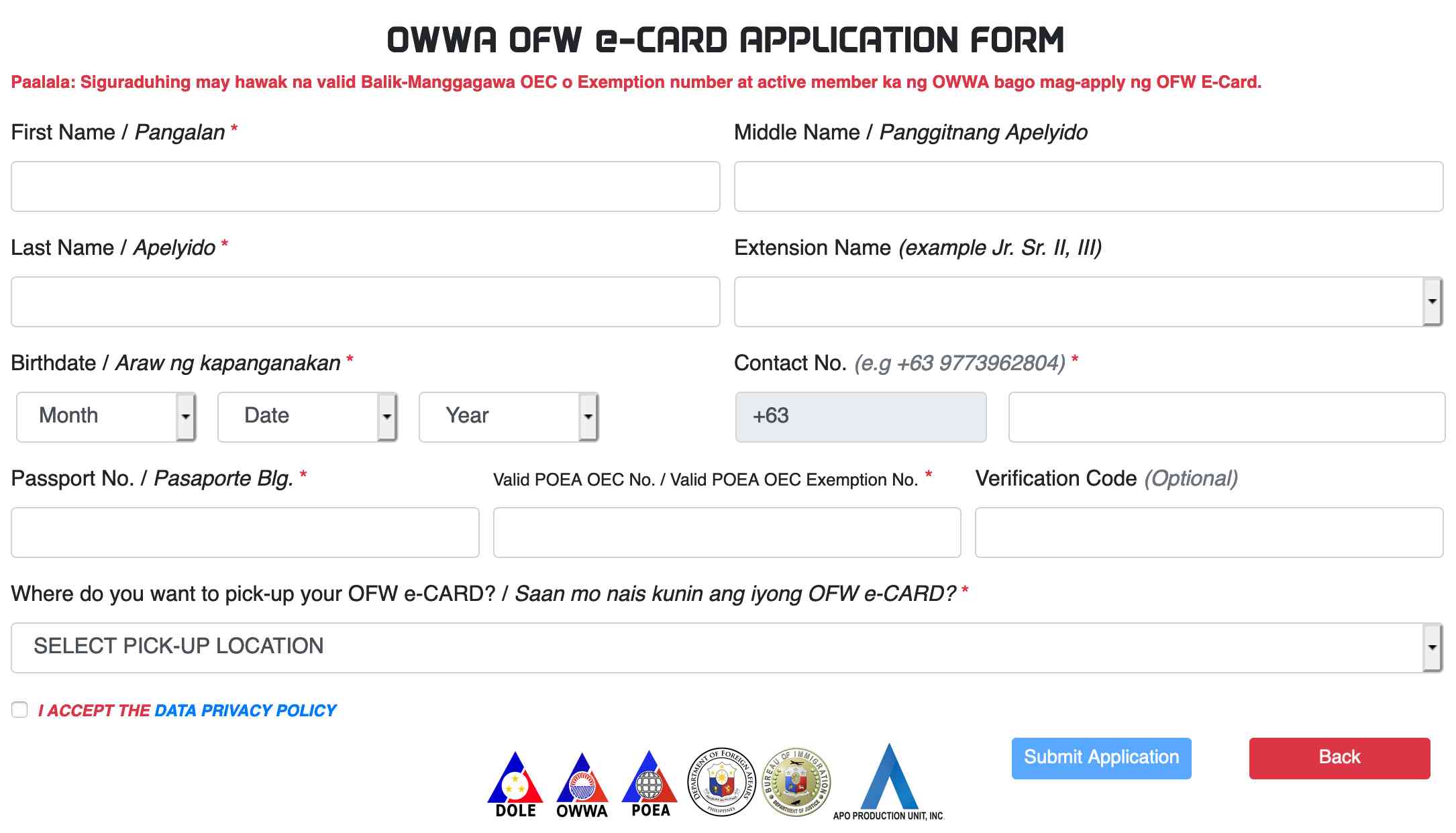 ofw ecard application form online