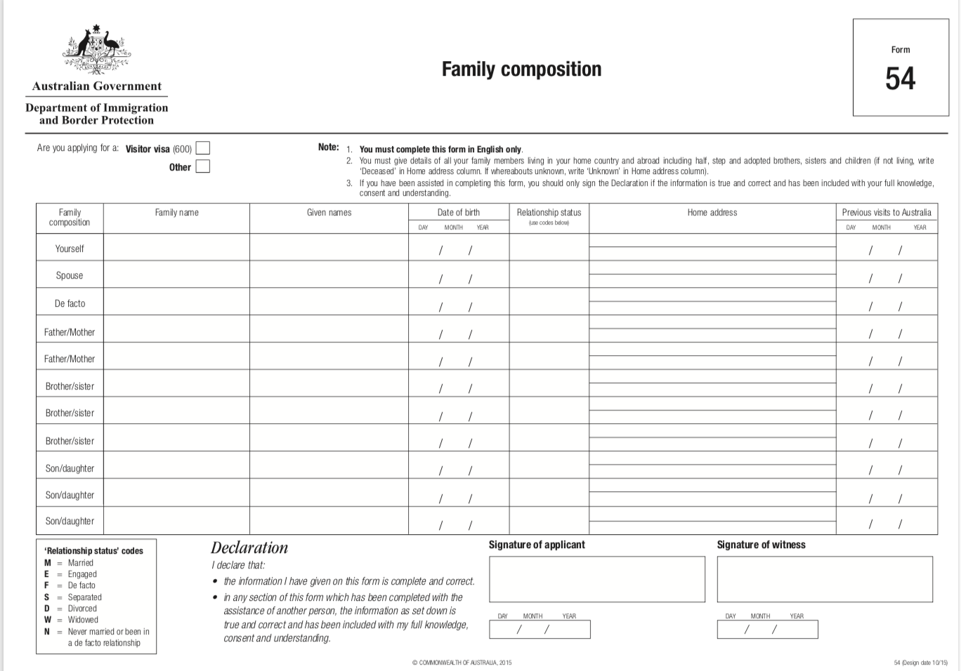 family composition australia tourist visa