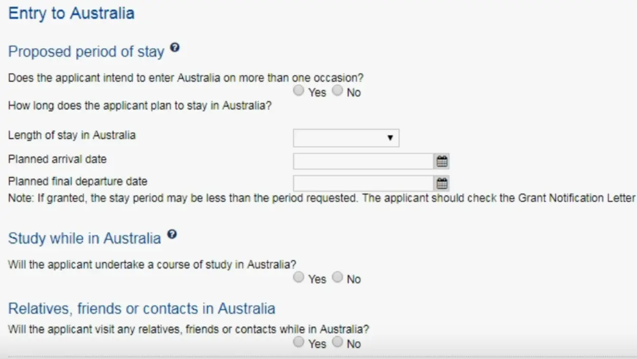 period of stay in australia