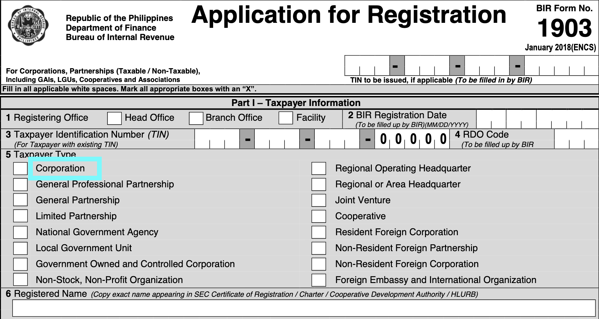 how to register corporation in bir