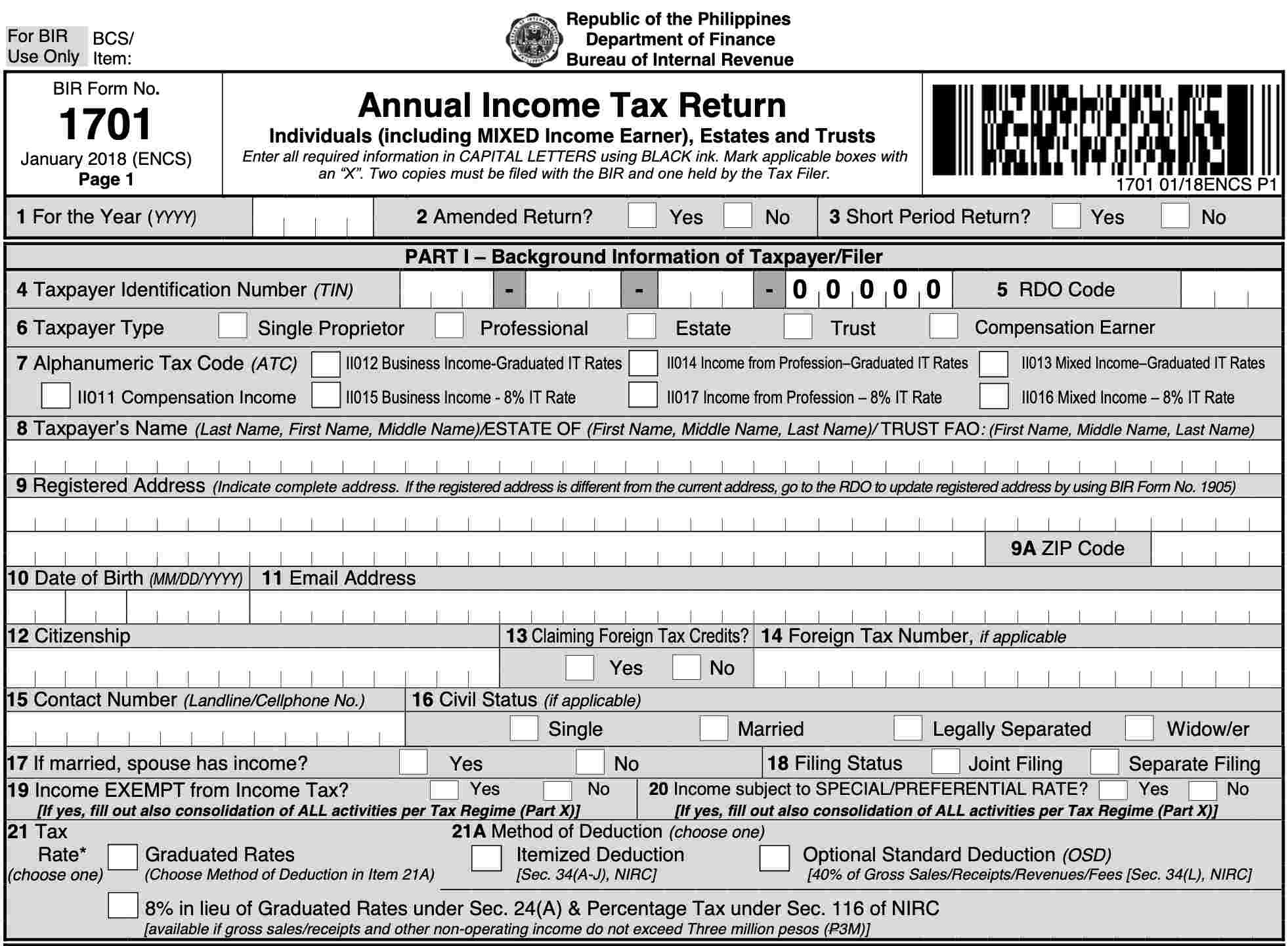 new bir form 1701