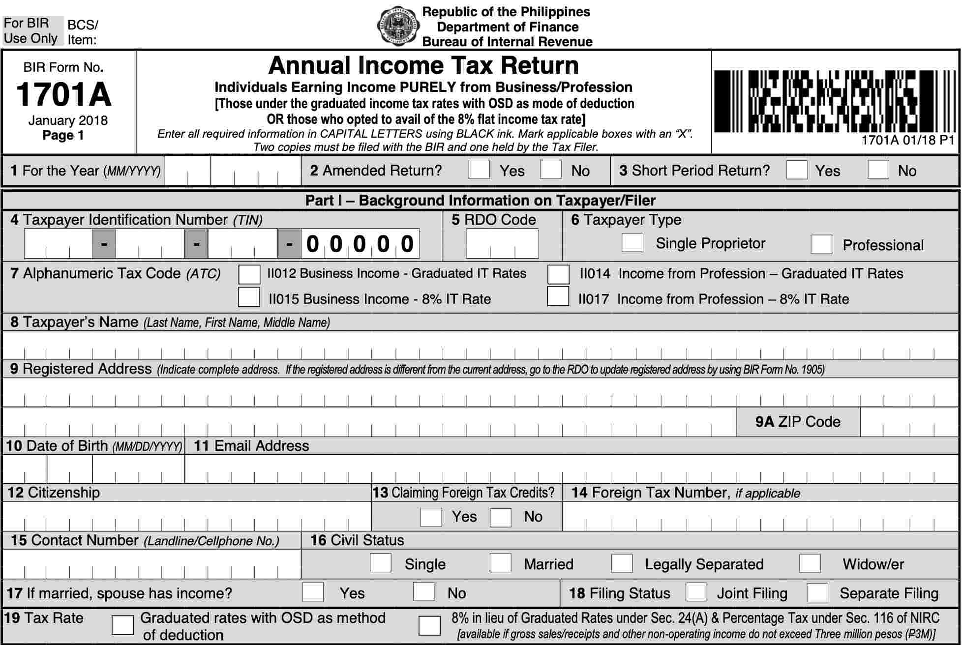 new bir form 1701A