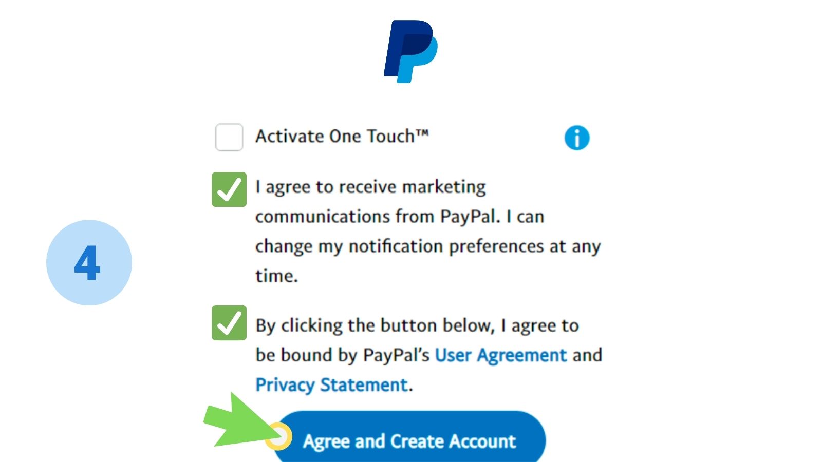 paypal step 4 activate one touch
