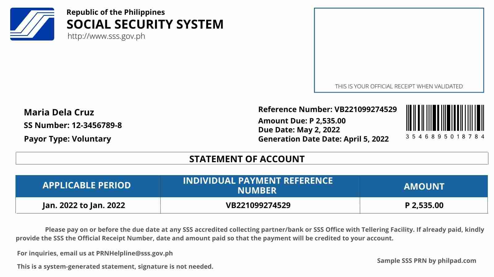 sss prn sample form