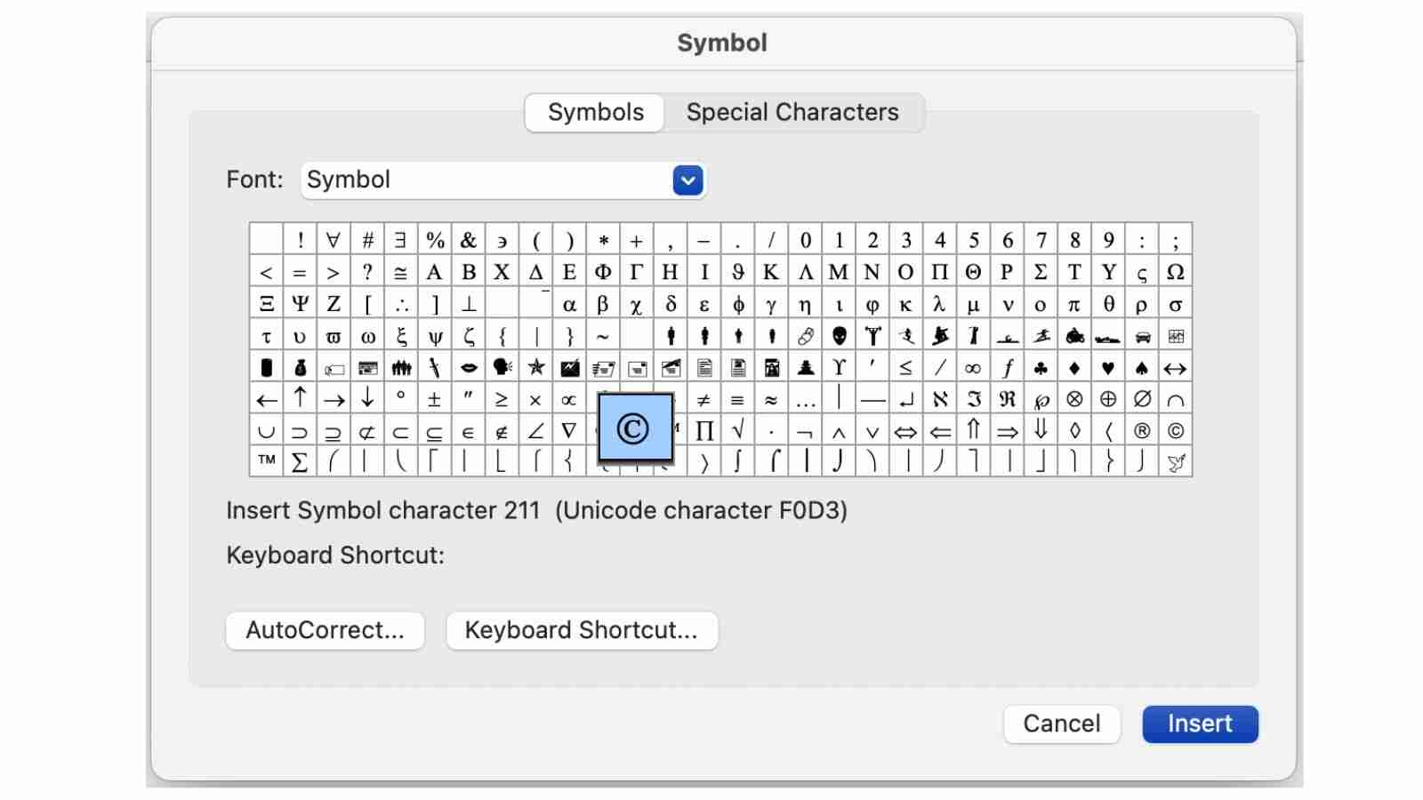 how to insert symbol in word document