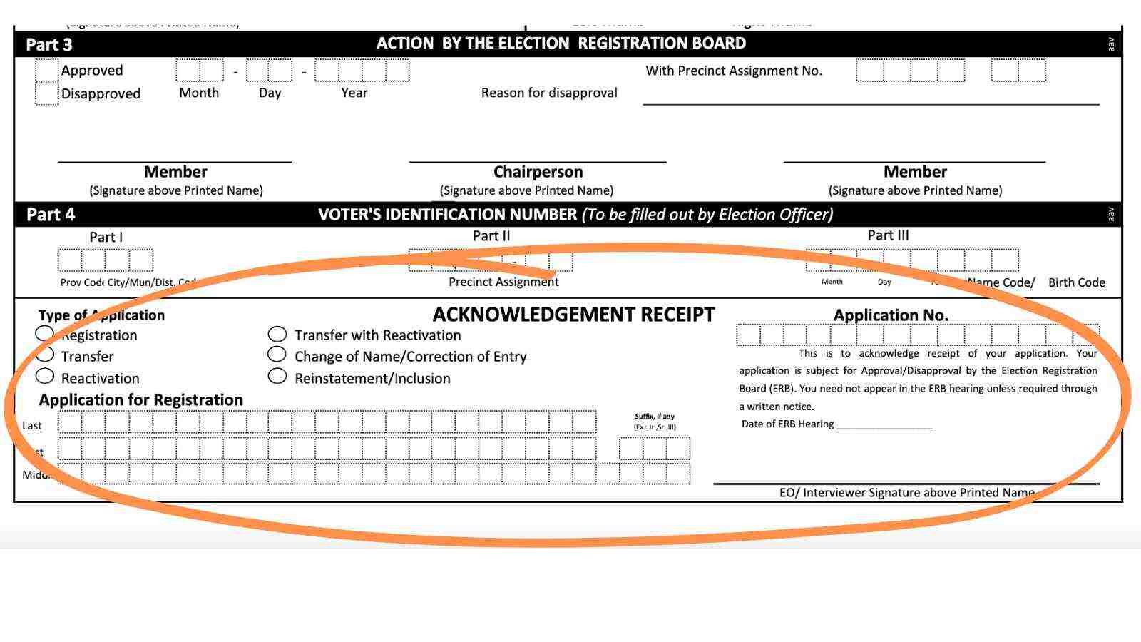 acknowledgment receipt from COMELEC