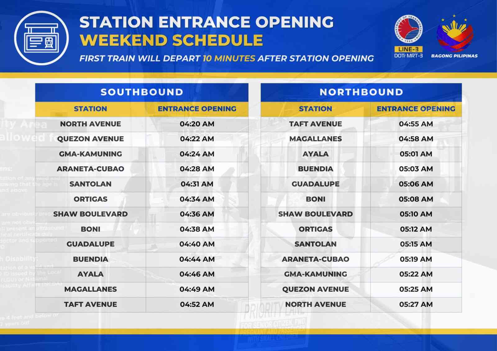 mrt 3 opening hours weekends