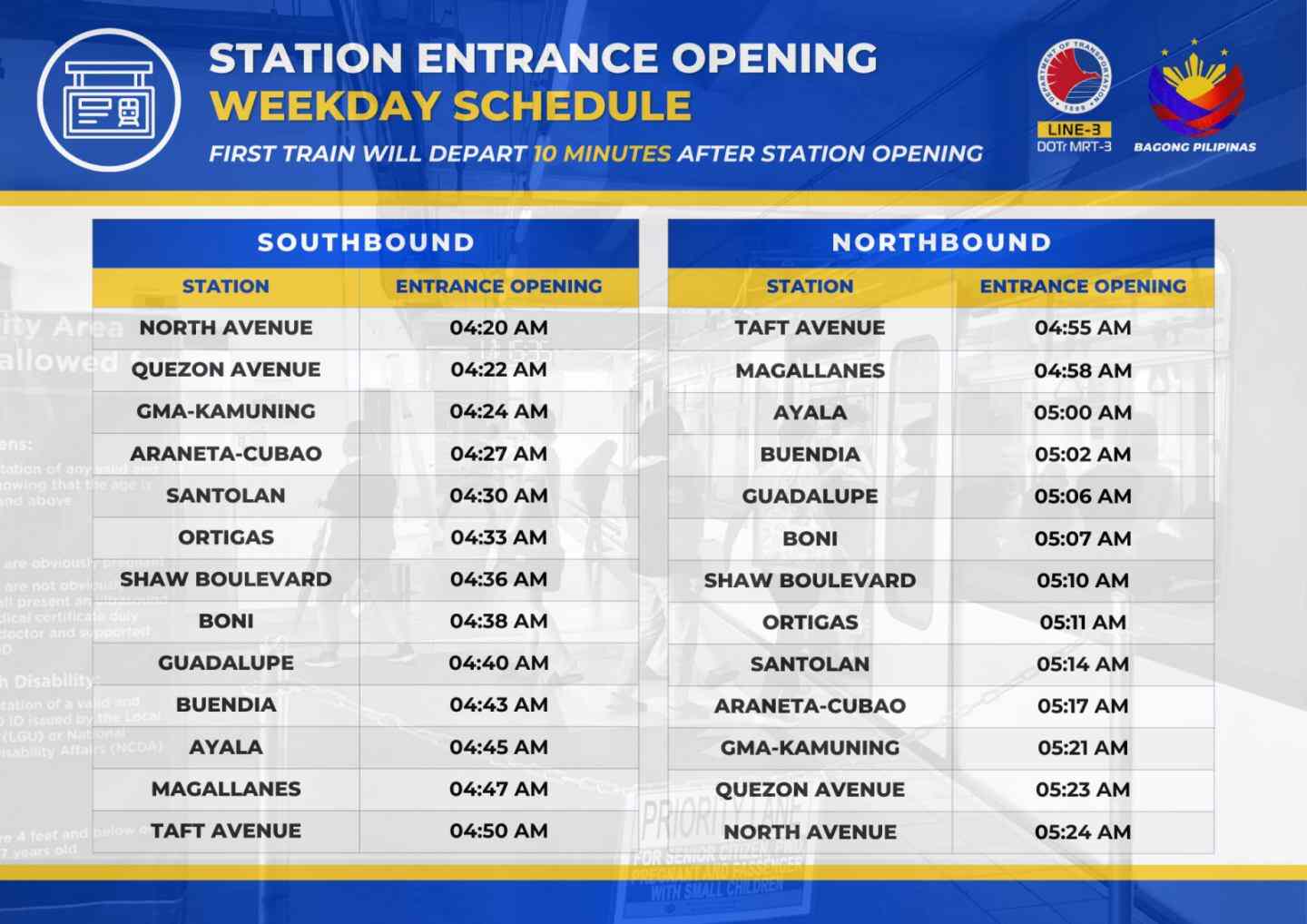 mrt 3 opening hours weekdays