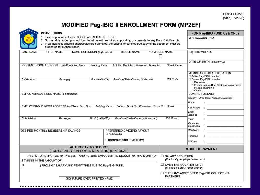 mp2 enrollment form